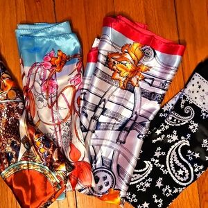 6 Satin Texture Scarves Set (TOTAL), Vibrant Patterns